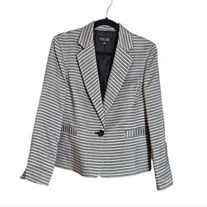 Black Label by Evan-Picone Striped Cropped Blazer Jacket Size 12 Black White NWT